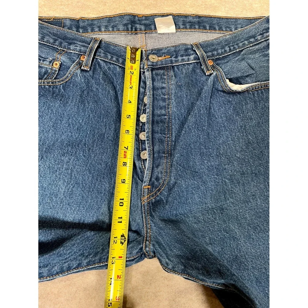 Levis 501 Original Fit Jeans Mens 42x32 Blue Denim Cotton Straight Leg High Rise